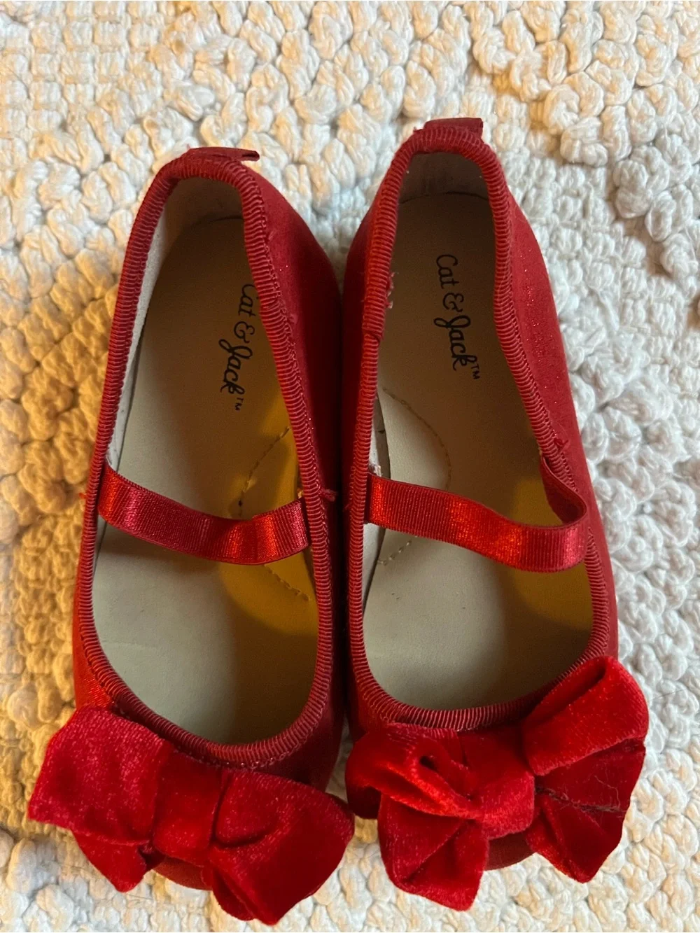 Cat & Jack Red Velvet Bow Mary Jane Flats for Kids